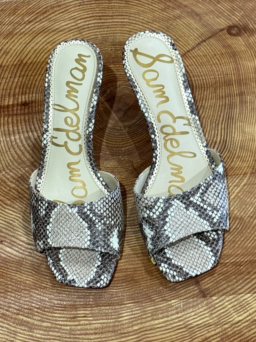 Sam Edelman Snake-Print Slide Sandals in Neutral Brown and Cream